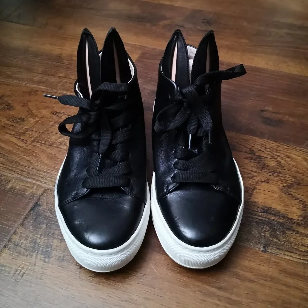Minna Parikka Black Leather Bunny Ears High Top Sneakers, EUR 36 US 6 - Picture 2 of 9